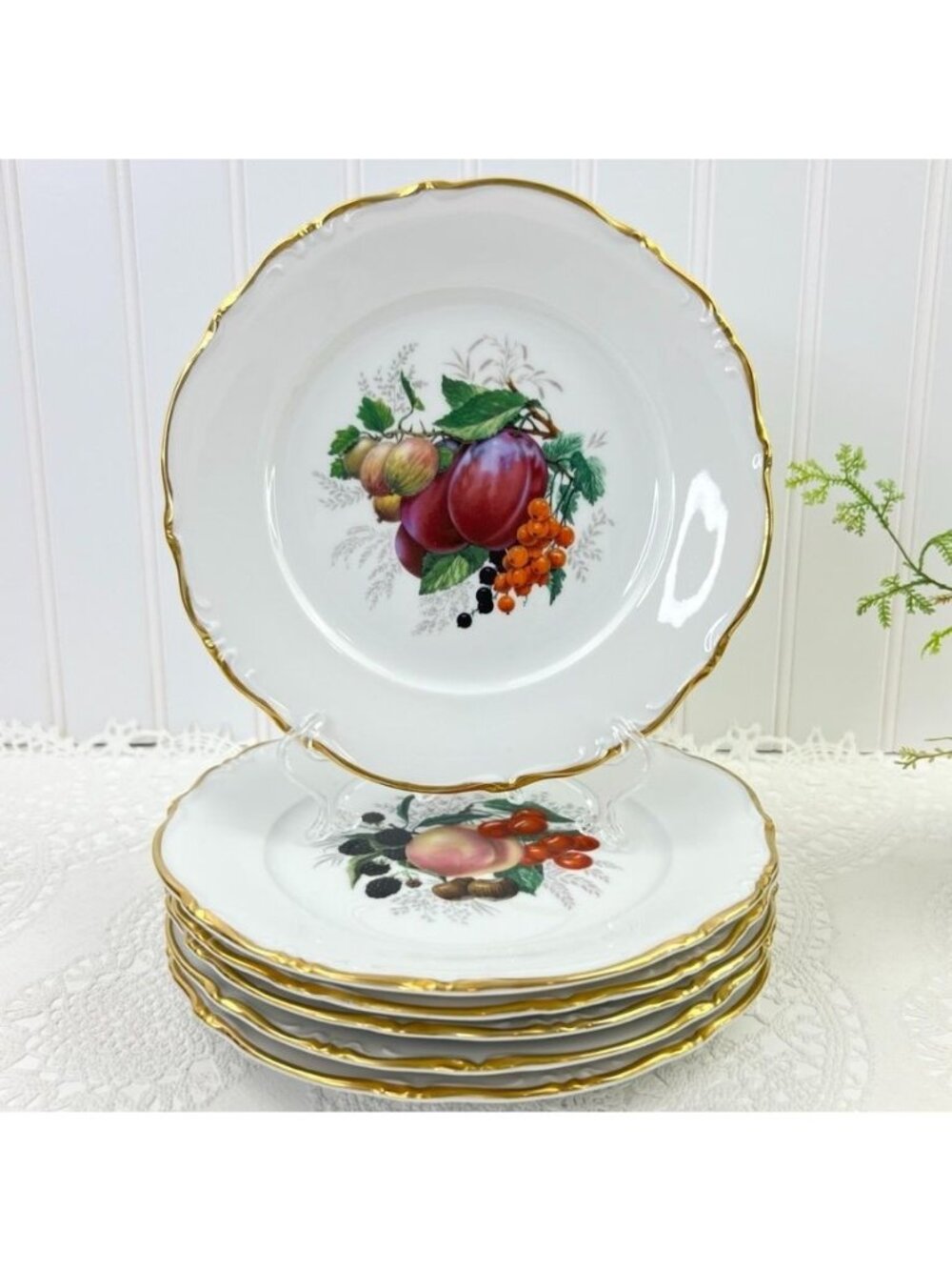 6 Bavaria Western Germany Porcelain Collector Cabinet Plates Fruit Design 7.5"